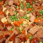 Mix eggs with meat and veggies