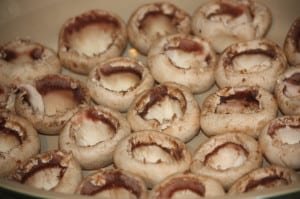 Prepare mushrooms and place in casserole dish