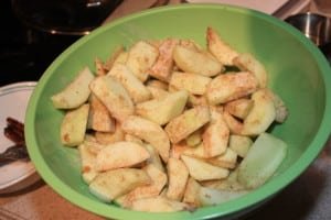 Toss apples with flour/cinnamon