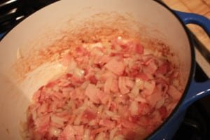 Saute bacon and onion